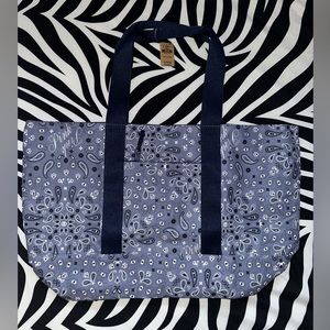 VS PINK Paisley Navy Blue Reservable Canvas Weekender Tote Bag